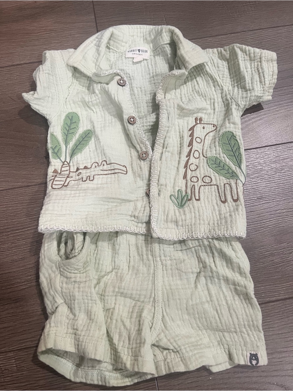Carter's Light Green Baby Safari Set with Giraffe & Crocodile Embroidery
